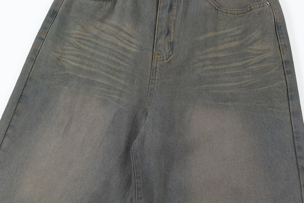 Old Wash Water Denim Five-point Pants Men view 3