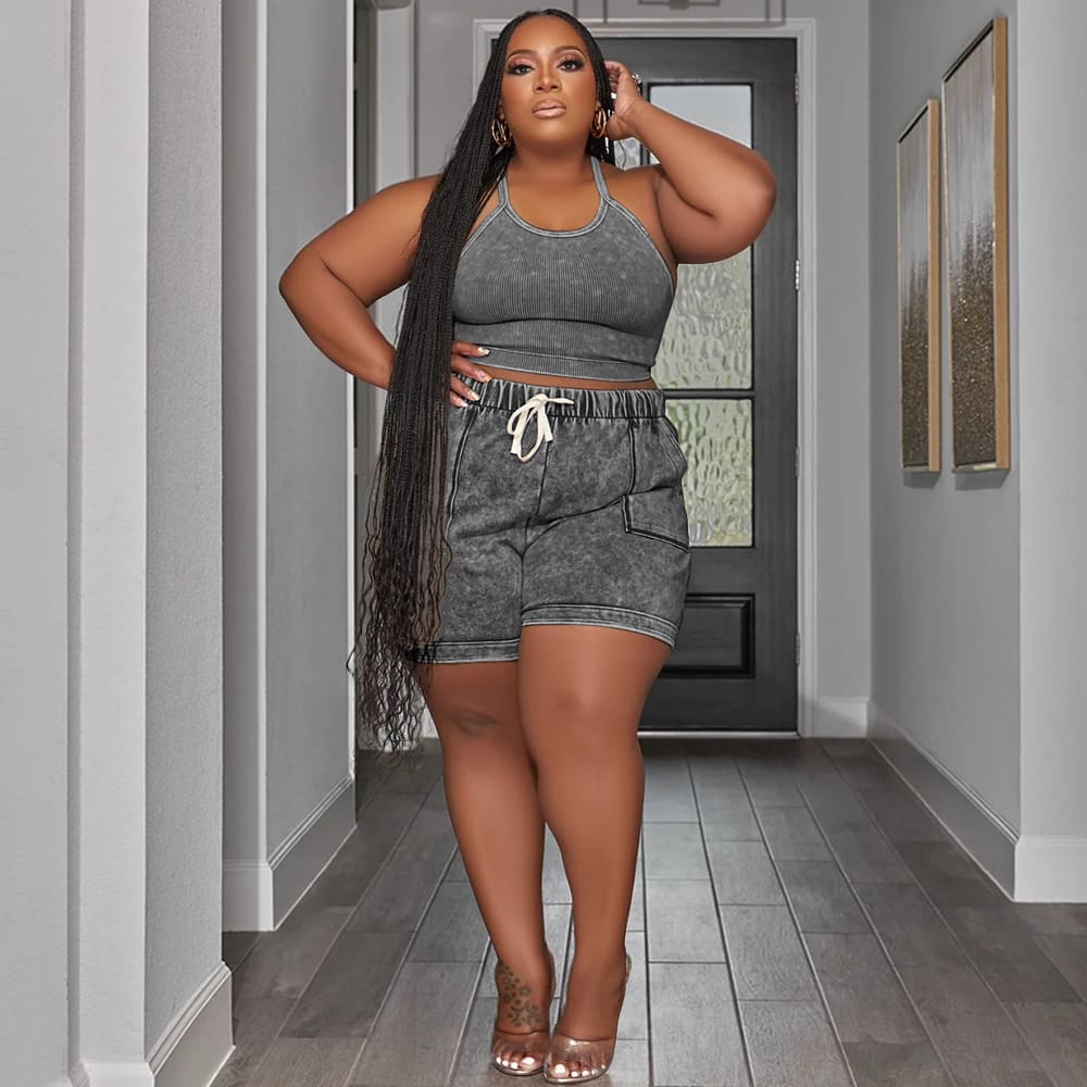 Plus Size Suit Printing Casual Vest Shorts Set view 17