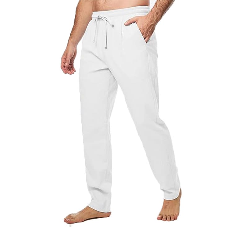 Men's Cotton And Linen Trousers Loose Drawstring Waist Straight Summer Breathable view 8