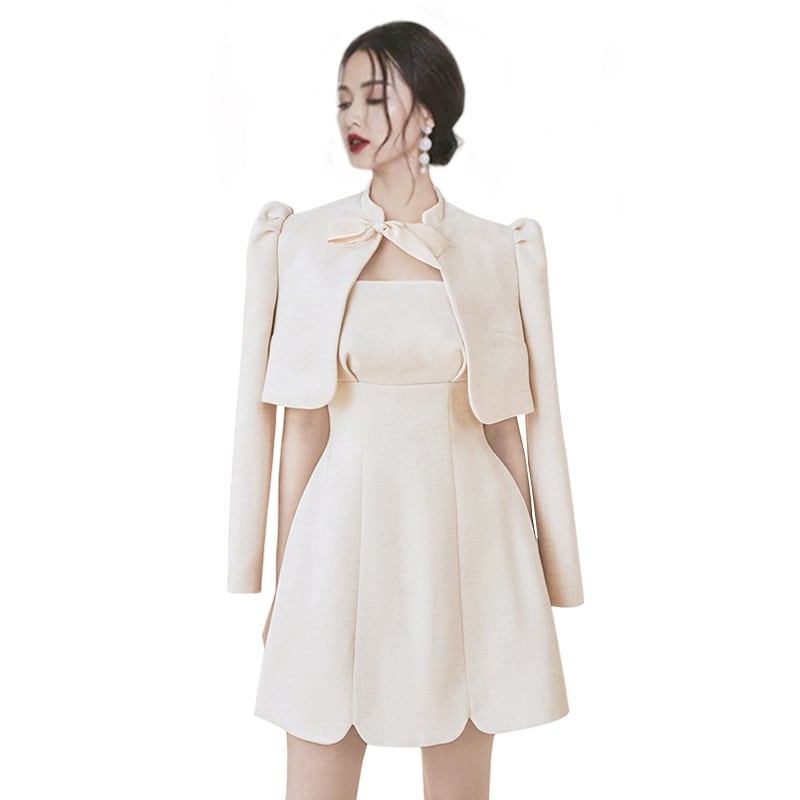 Women's Sweet Bow Brooch Small Cardigan Tube Top Seamless Back Suit Two-piece Set view 7