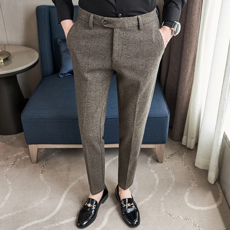 Sanded Fabric Men's Slim-fitting Small Straight Pants view 3