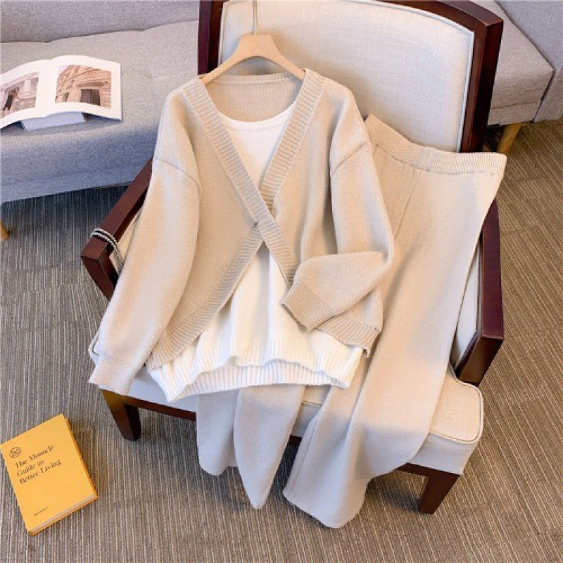 New Casual Knitted Sweater Loose Youthful-looking Wear Slimming Wide Leg Pants Two-piece Suit view 3
