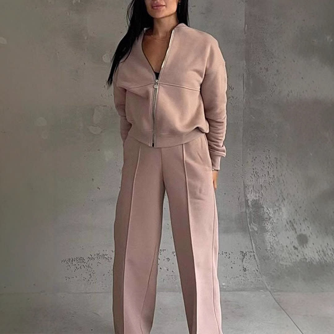 Women's Sports Suits Zipper Jacket And Wide Leg Pants Two-piece Set view 16