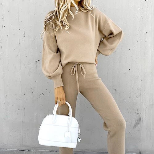 Turtleneck Casual Solid Color Hoodie Suit view 4
