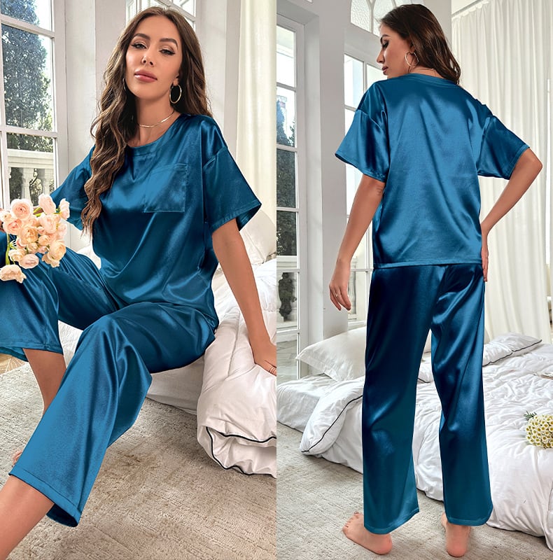 Loose Casual Ice Silk Short Sleeve Trousers Pajamas Suit view 3