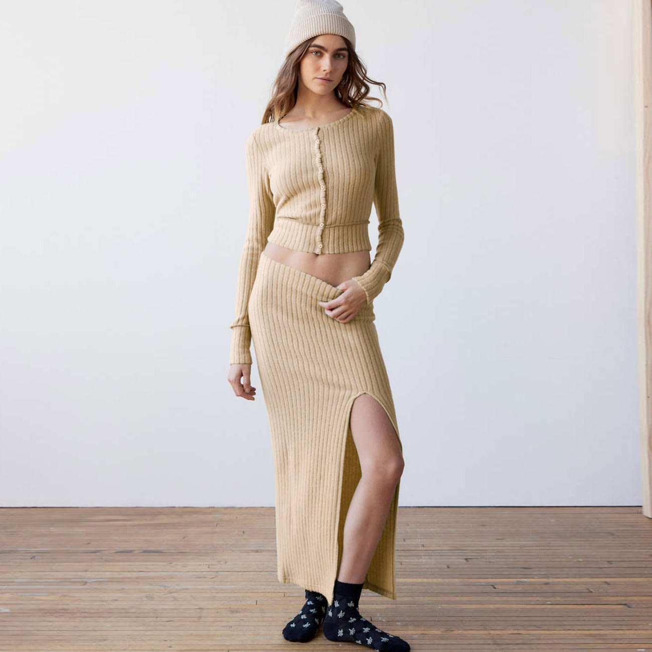 Women's Long-sleeve Shirt Split Dress Suit view 3