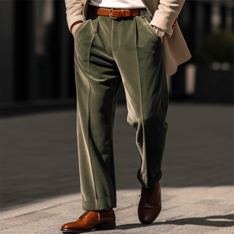 Men's Formal Velvet Front Pocket Straight Trousers view 4