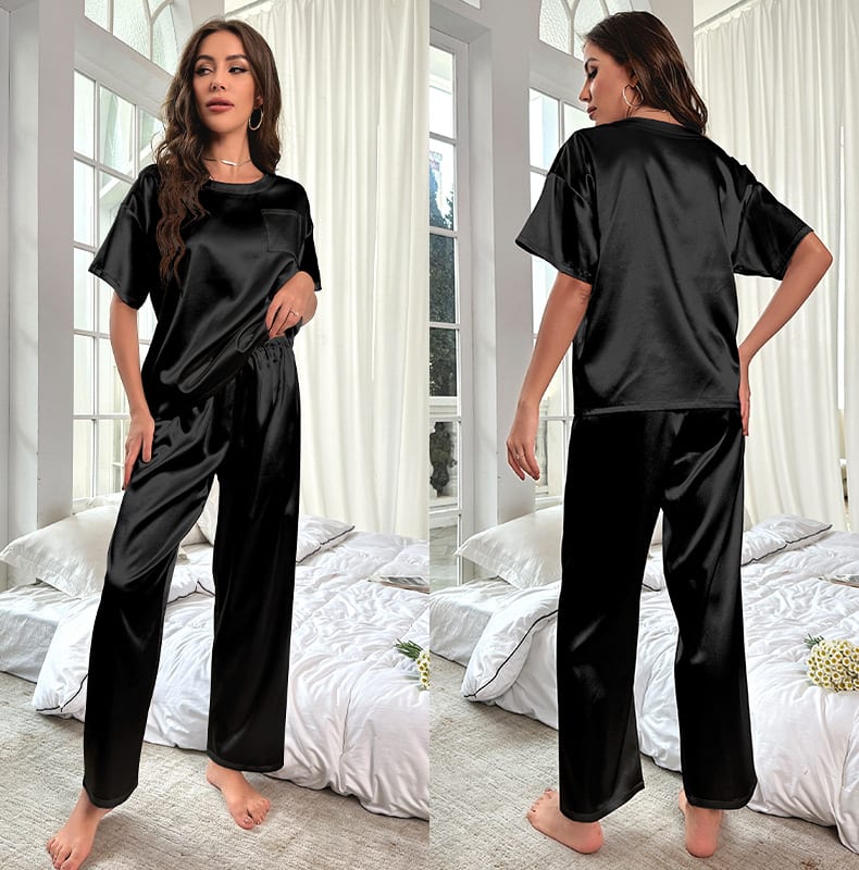 Loose Casual Ice Silk Short Sleeve Trousers Pajamas Suit view 6