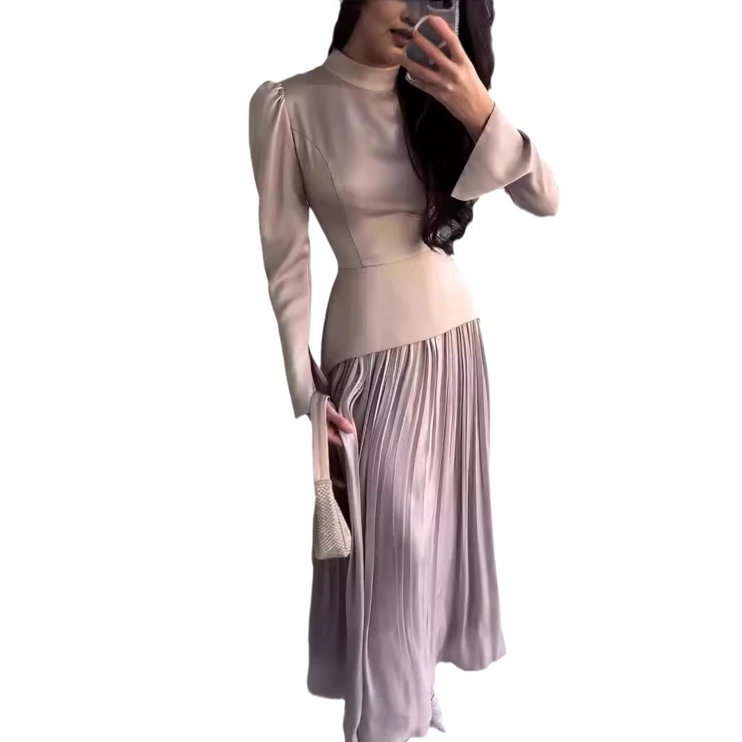 Ladies New Color Contrast Patchwork Slim-fit Lace Up Long Sleeve Dress view 14