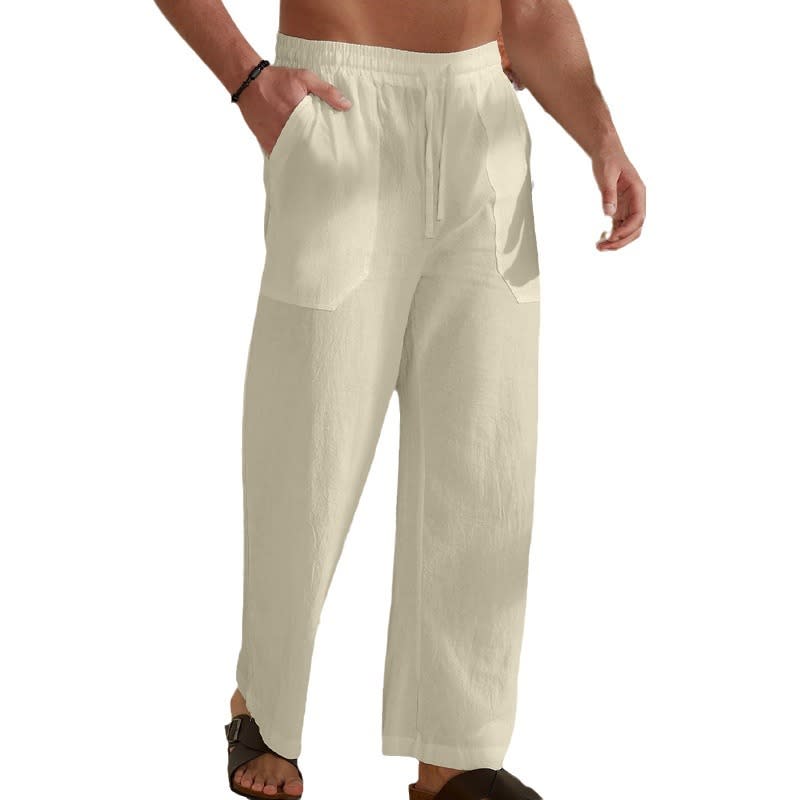 Cotton And Linen Plus Size Men's Breathable Sweat Absorbing Solid Color Casual Wide-leg Pants view 2
