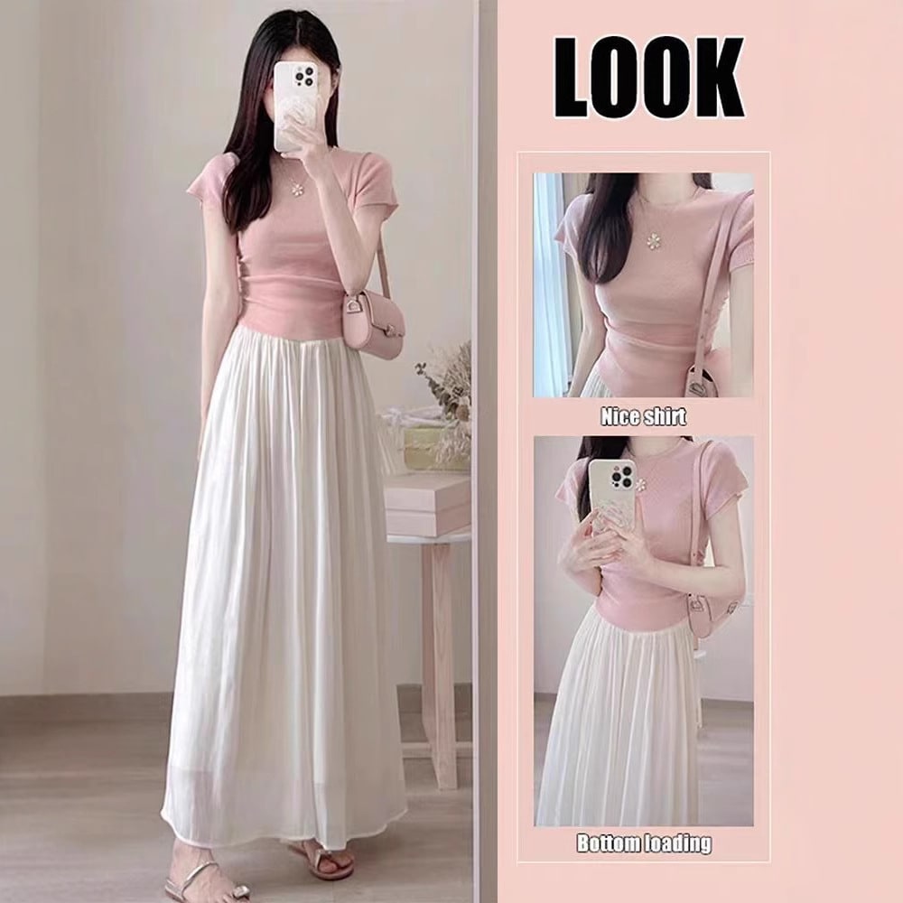 Short Sleeve Top And Skirt Two-piece Suit view 3