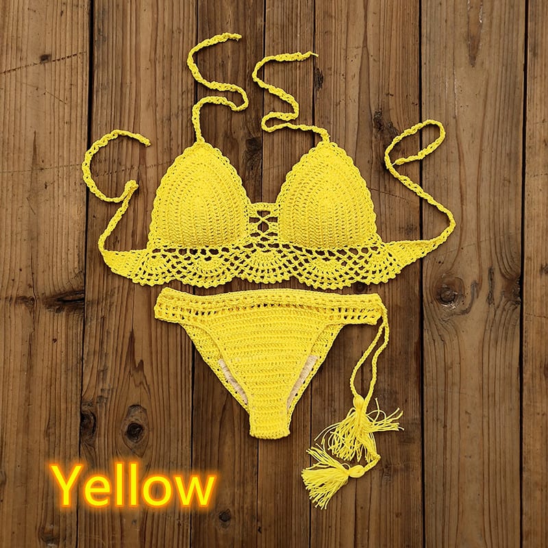 Women's Fashion Solid Color Handmade Crochet Bikini Suit view 17