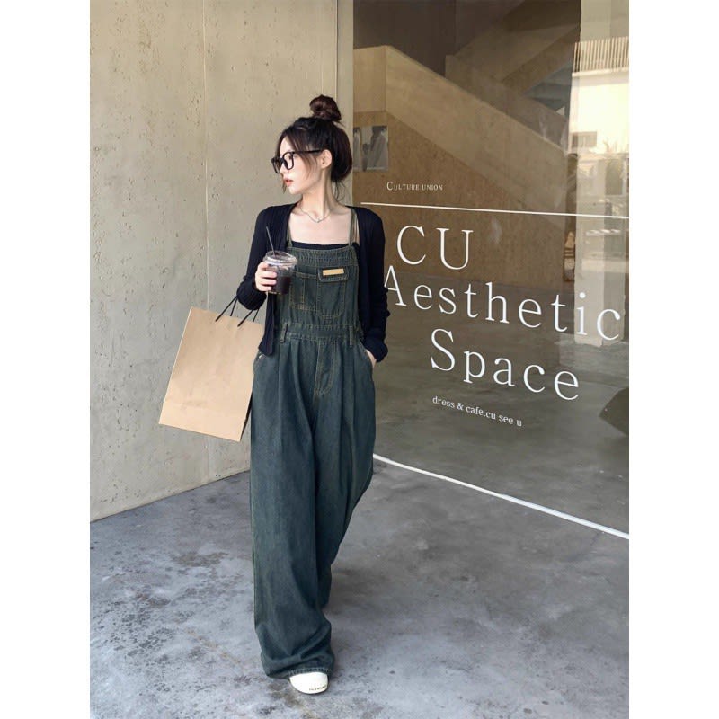 Plus Size Loose Mop Thin Denim Suspender Pants view 5
