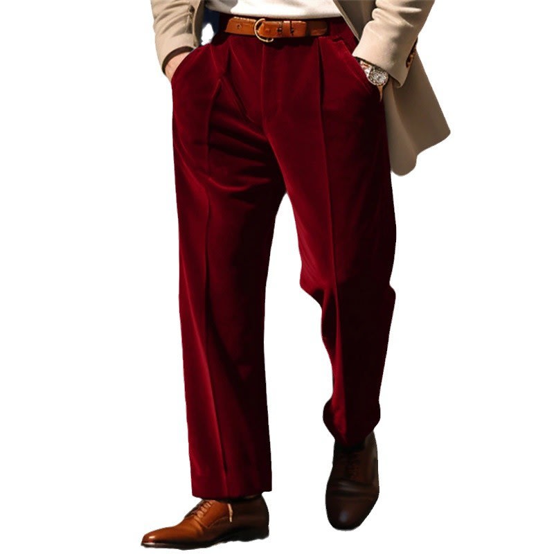 Men's Formal Velvet Front Pocket Straight Trousers view 8