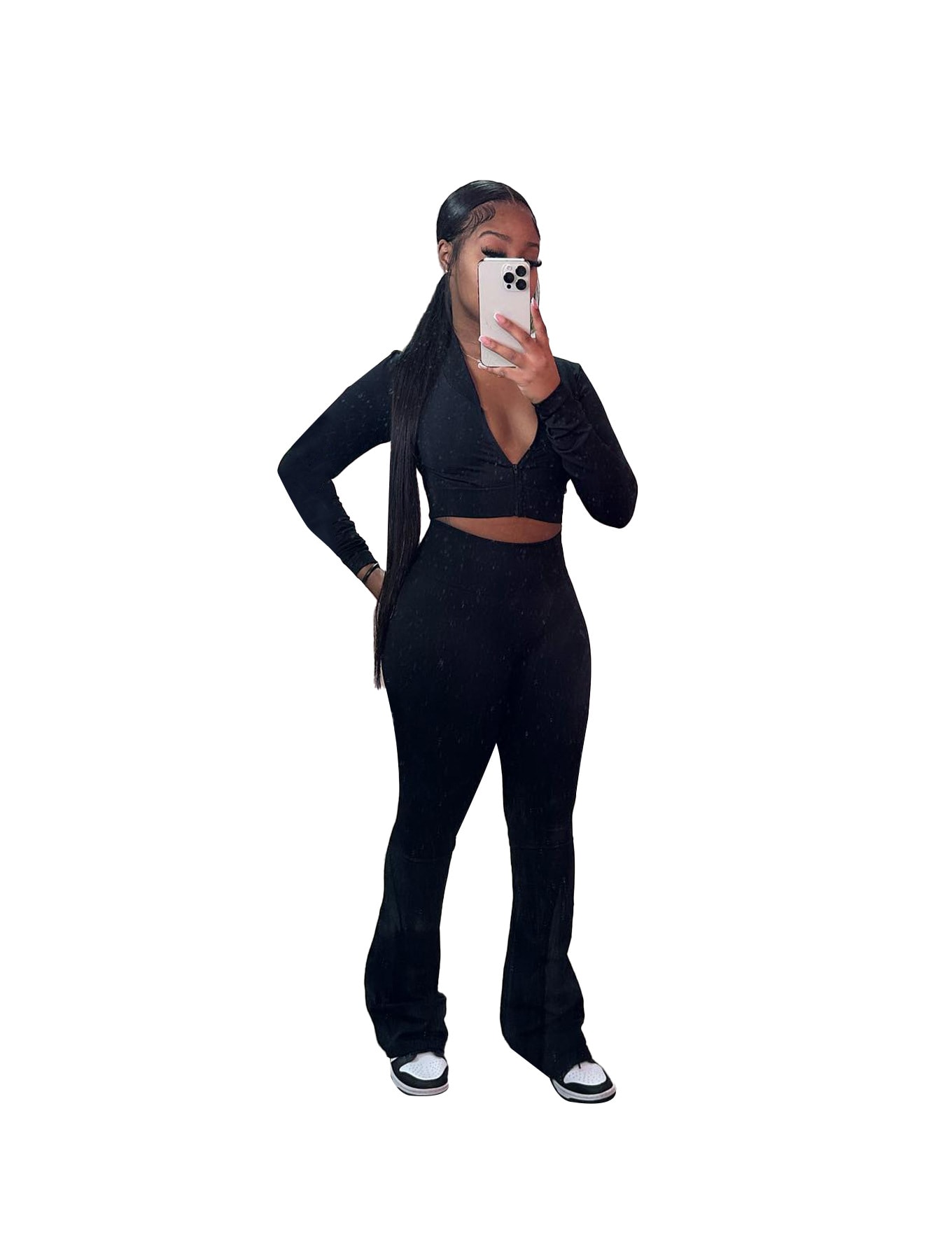 Solid Color Short Top High Waist Bootcut Sports And Leisure Suit Women view 2