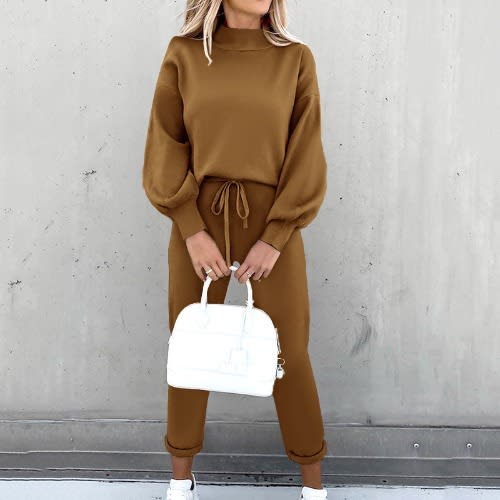 Turtleneck Casual Solid Color Hoodie Suit view 5