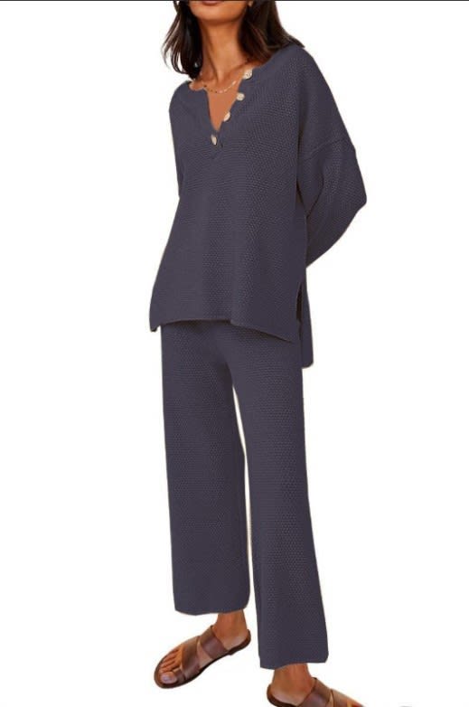 European And American Solid Color Fashion Loose Leisure Suit Two-piece Set view 3