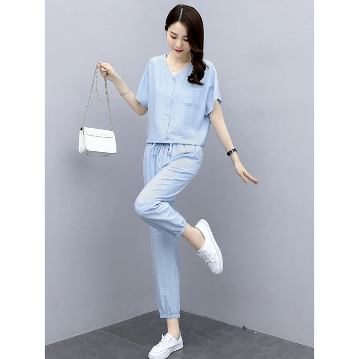 Leisure Fashionable Stylish Fashionable And Reducing Age Noble Lady Sub-cotton And Linen Two-piece Suit view 3