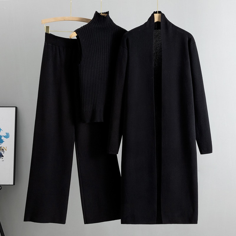 3pcs Suits Women Fashion Knitting Sleeveless Vest Sweater Long Cardigan And Wide-leg Pants Three-piece Set view 10