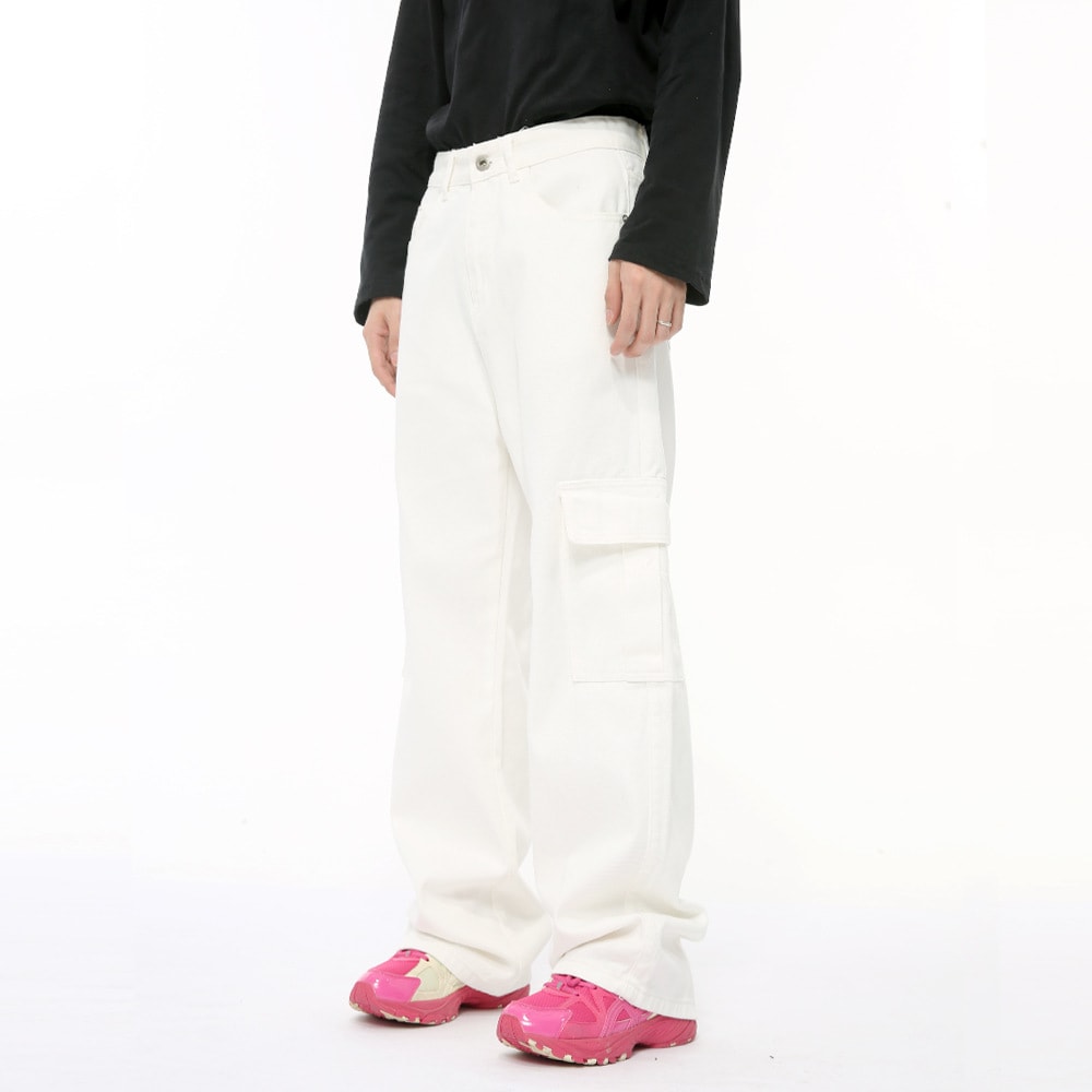 Men's Solid Color Basic Loose Casual Straight-leg Denim Trousers view 8