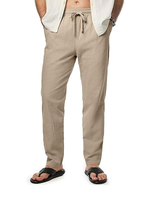 Men's Cotton And Linen Trousers Loose Drawstring Waist Straight Summer Breathable view 5
