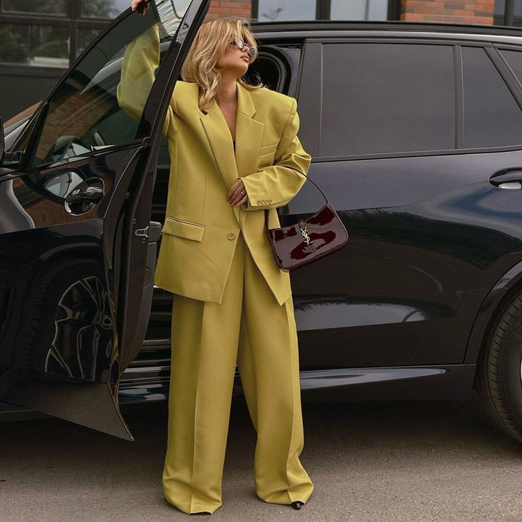 Long Sleeve Lapel Baggy Coat High Waist Wide Leg Pants Two-piece Set view 6