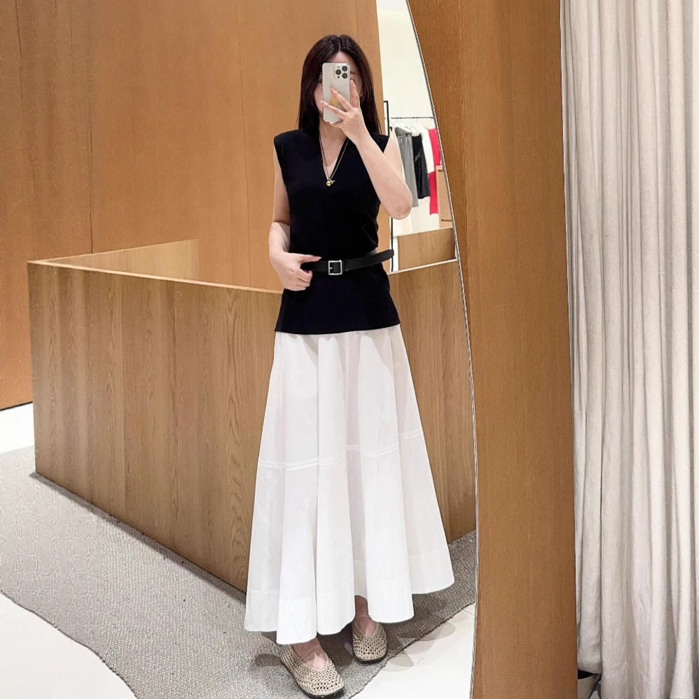 Black Sleeveless White Shirt Skirt Suit Women's Casual view 2