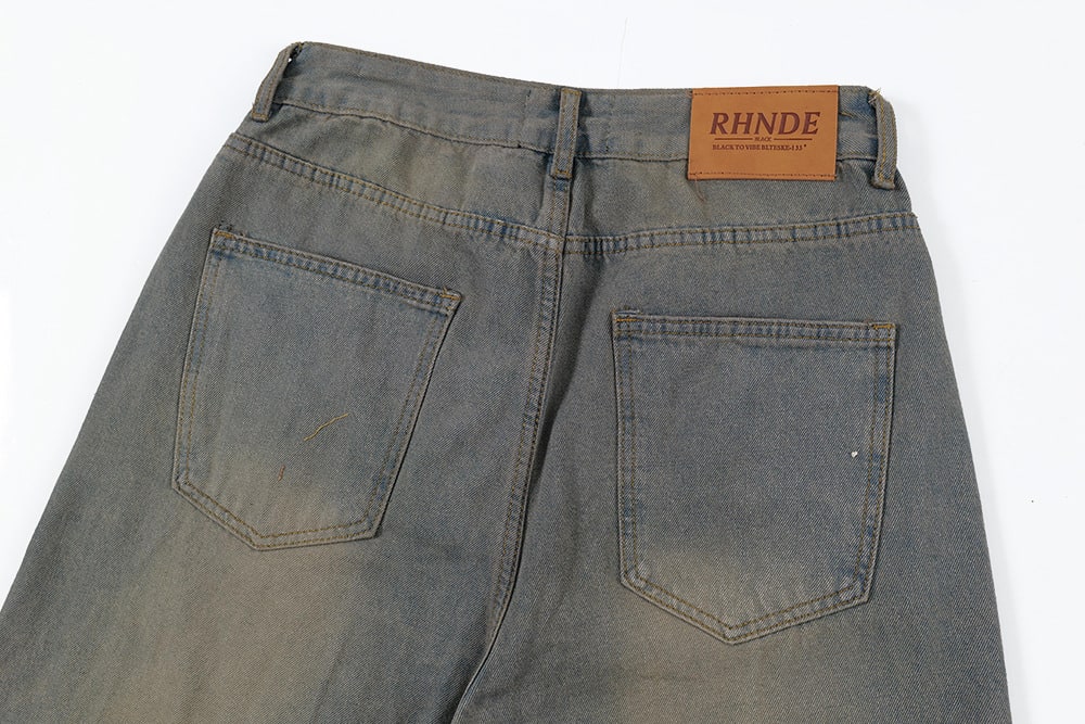 Old Wash Water Denim Five-point Pants Men view 7