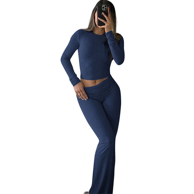 Round Neck Long Sleeve Low Waist Bell-bottom Pants Sportswear Suit view 7