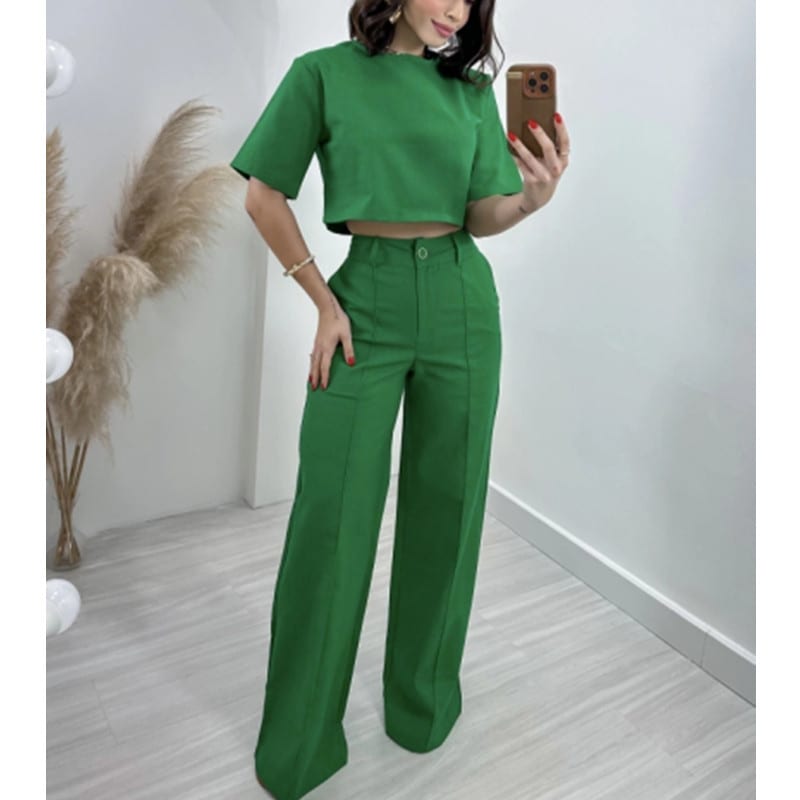 Fashion Cotton And Linen Short Top High Waist Wide Leg Pants Suit view 7