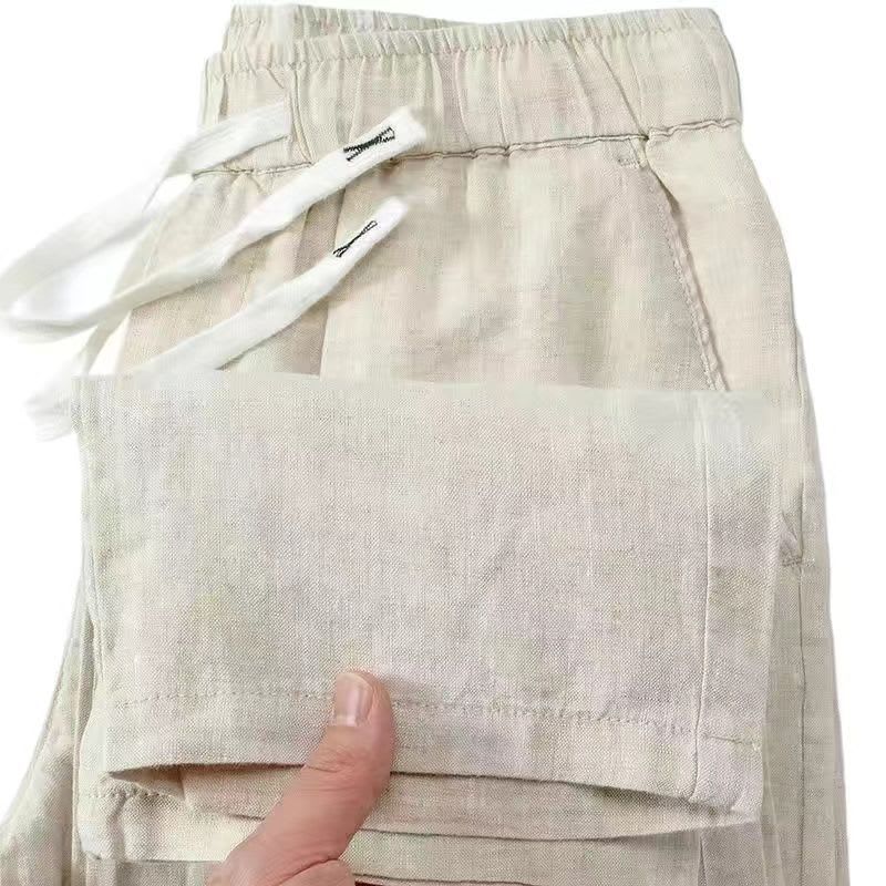 Pure Linen Breathable Chinese Style Elastic Waist New Trousers Li Gao