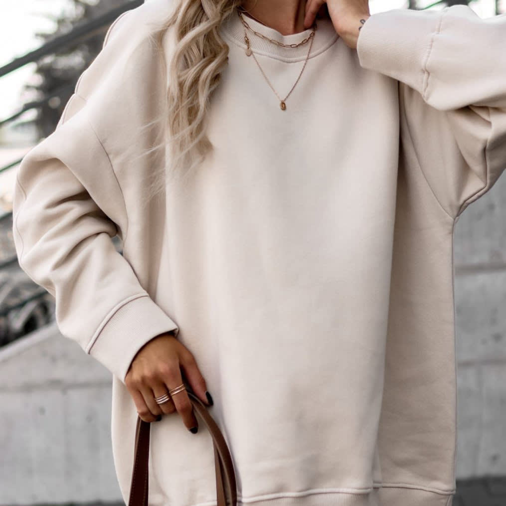 Ins European And American Women's Clothing Round Neck Irregular Small Design Drop-shoulder Long-sleeve Sweater Fashion Suit view 2