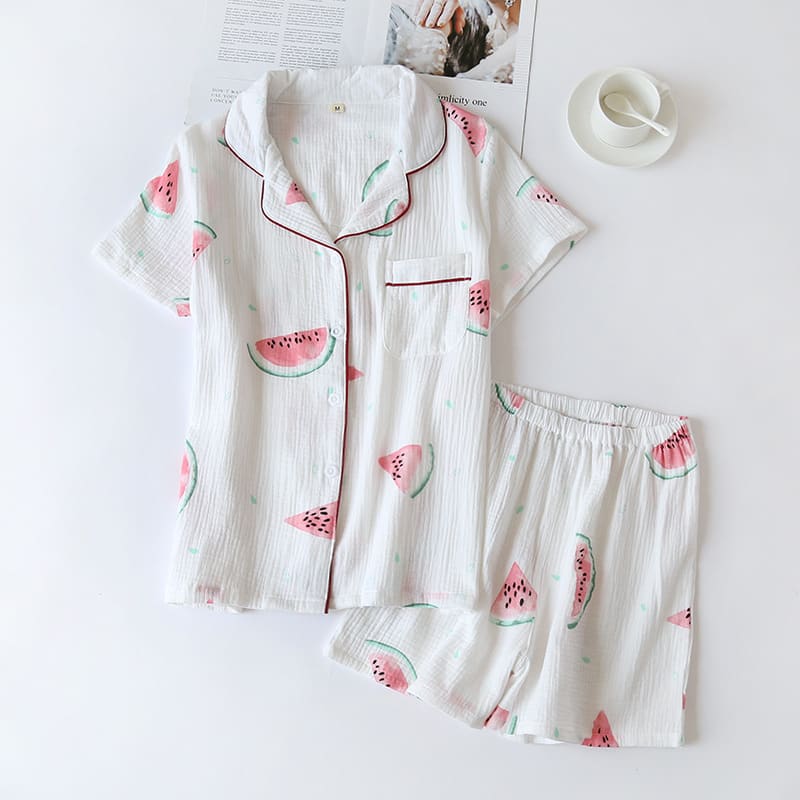 Summer Cotton Crepe Pajamas Short-sleeved Shorts Small Fresh Can Be Worn Outside Ladies' Homewear view 4
