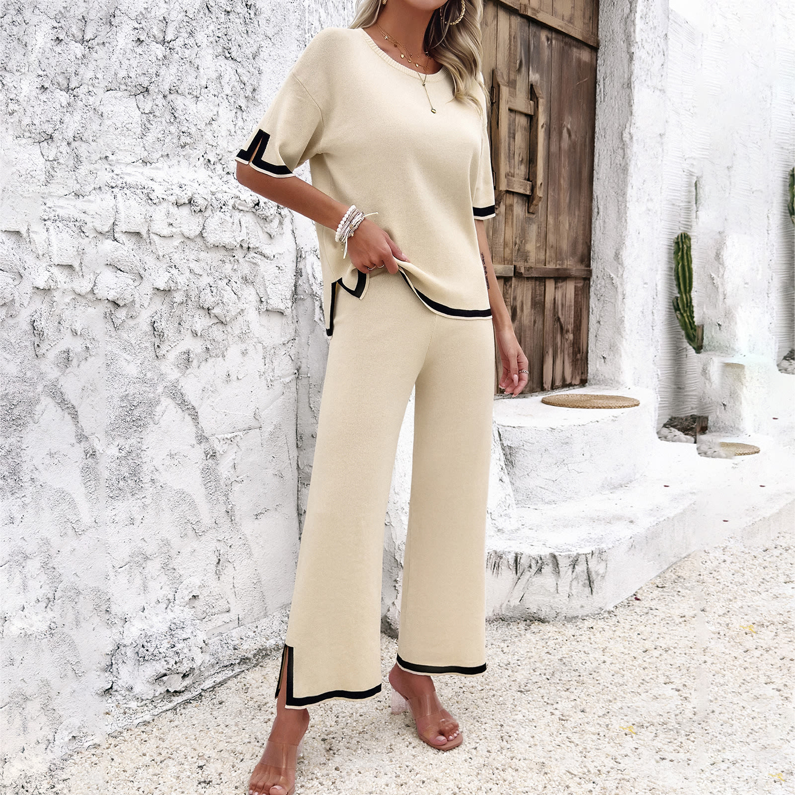 Women's Fashion Temperament Leisure Short Sleeve Knitting Suit view 8