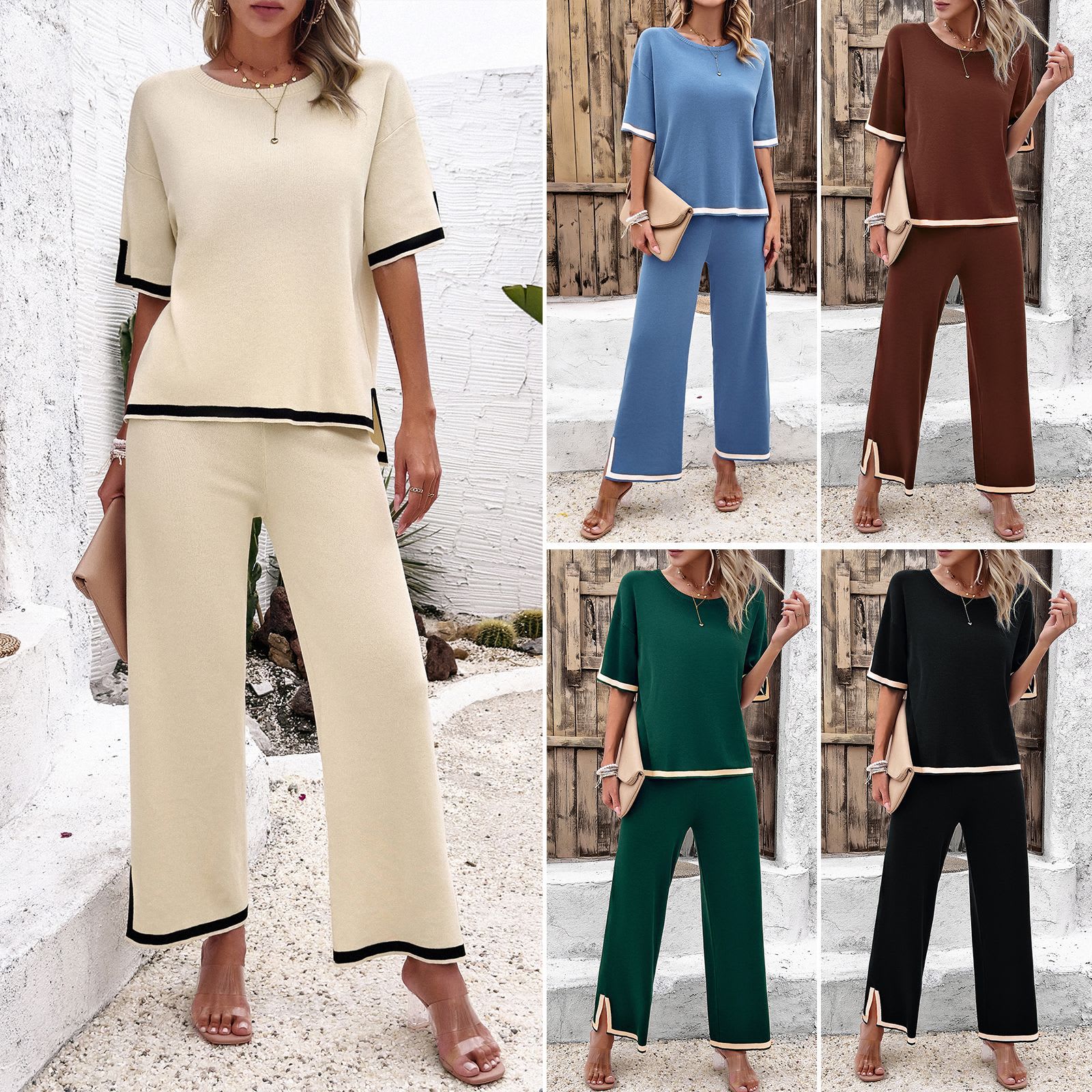 Women's Fashion Temperament Leisure Short Sleeve Knitting Suit view 5