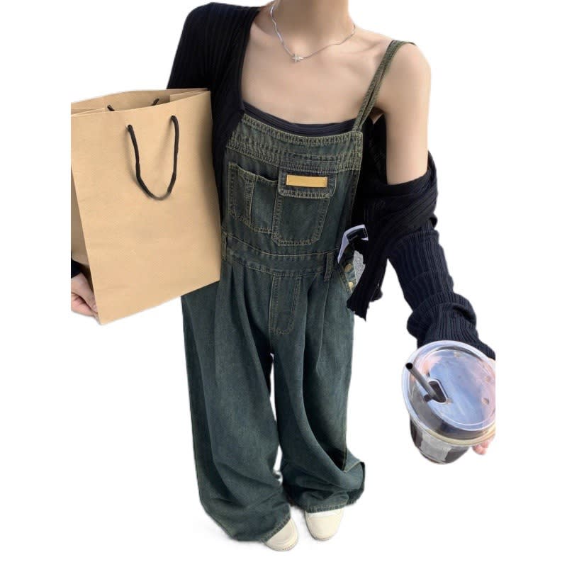 Plus Size Loose Mop Thin Denim Suspender Pants view 2