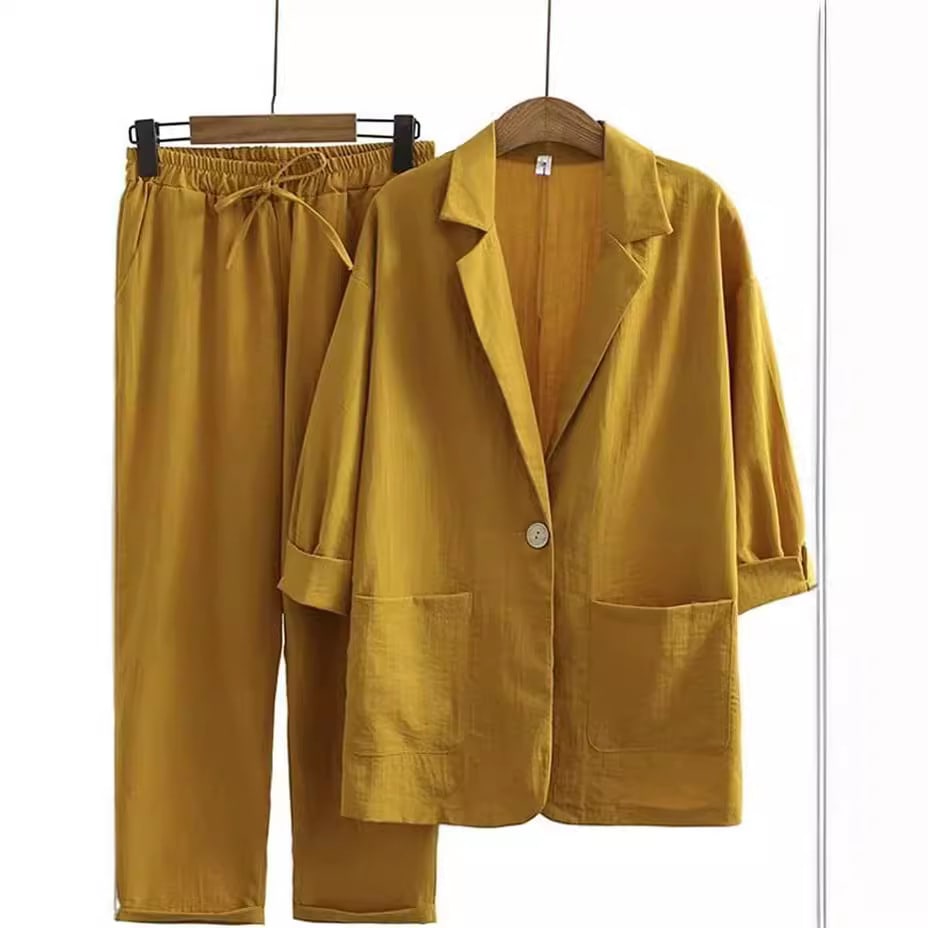 Women's Cotton Linen Coat Pants Fall Loose Fashion Suit view 5