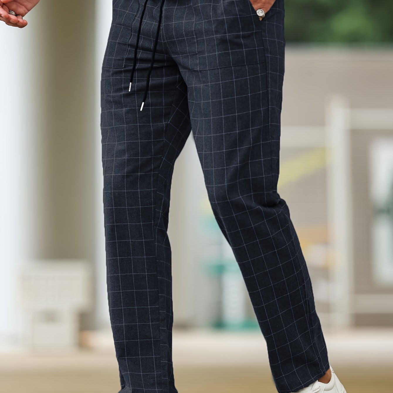 Men's Comfortable Soft Polyester Stripe Plaid Pants view 7