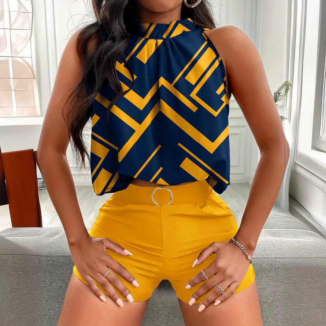 Amazon New Hot Selling Printed Sleeveless Top Pants Suit view 3
