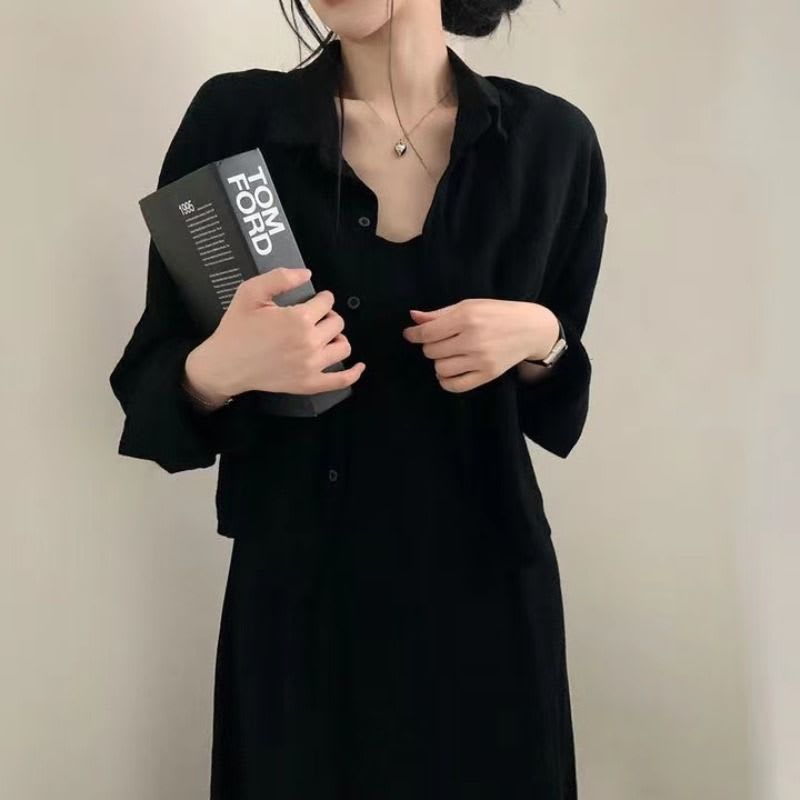 Retro Anti-aging Sling Dress Two-piece Set For Women view 3