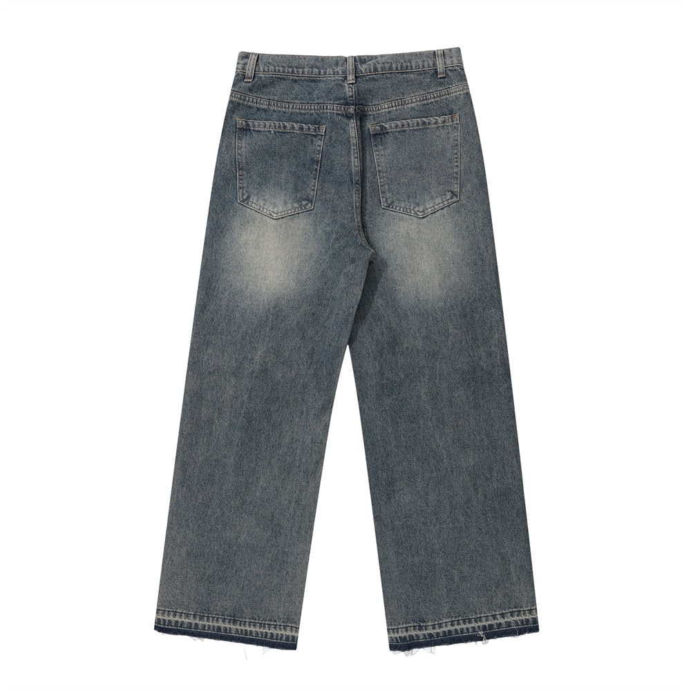 Washed And Worn Raw Hem Jeans