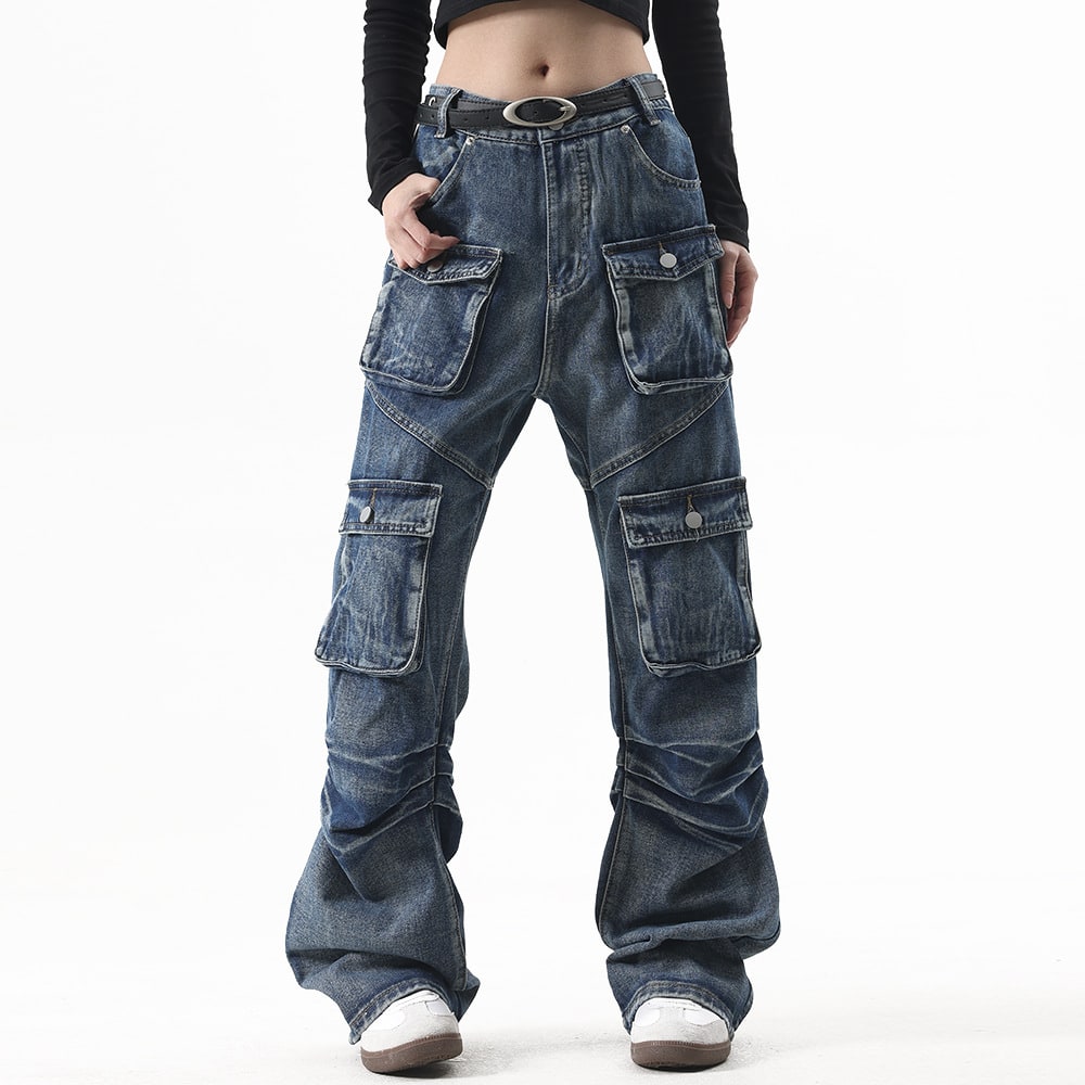Multi-Pocket Workwear Jeans For Men And Women view 21