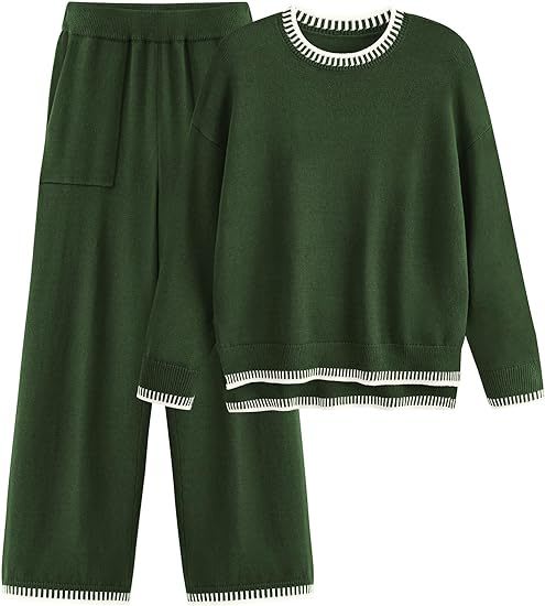 Sweater Knit Casual Long Sleeve Pullover Wide Leg Pants Suit view 12