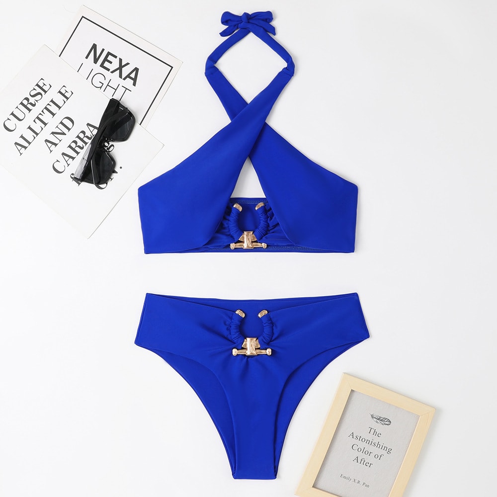 Women's Fashion Split High Waist Briefs Cross-halterneck Swimsuit view 6