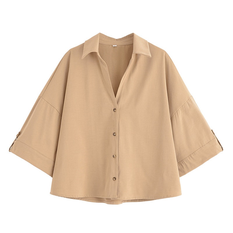 Elegant Lapel Short-sleeved Shirt With Belt Loose Pleated Shorts view 7