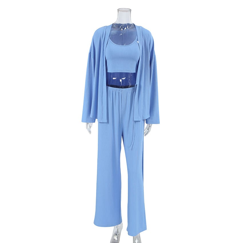 Three-piece Textured Strap Trousers view 5