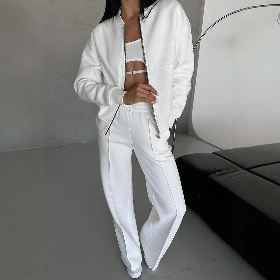 Women's Sports Suits Zipper Jacket And Wide Leg Pants Two-piece Set view 11