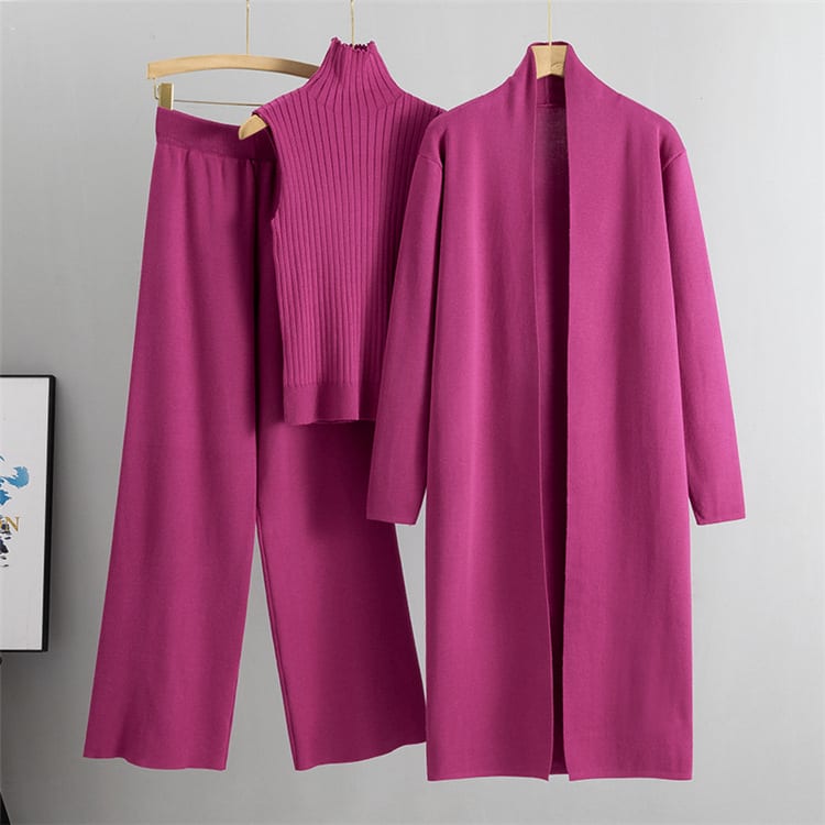3pcs Suits Women Fashion Knitting Sleeveless Vest Sweater Long Cardigan And Wide-leg Pants Three-piece Set view 13
