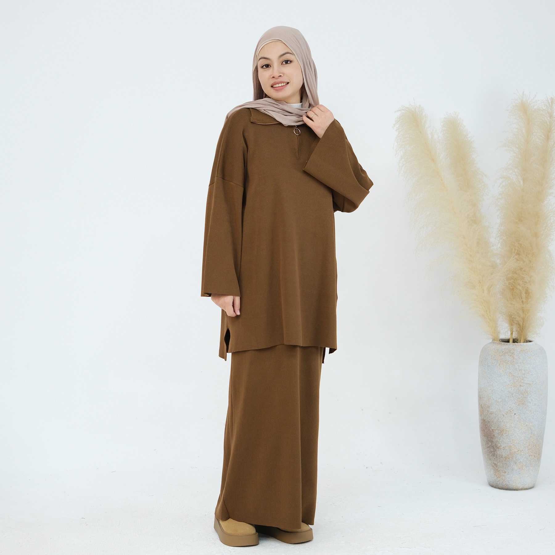 Autumn And Winter Thickening Knitted Top Loose Two-piece Suit view 1