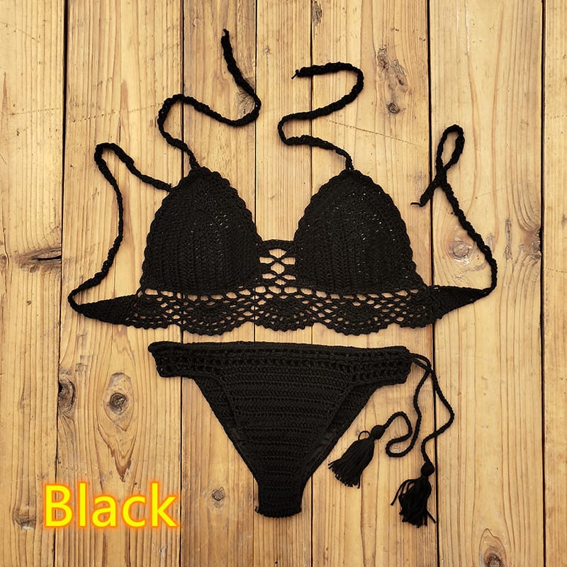 Women's Fashion Solid Color Handmade Crochet Bikini Suit view 8